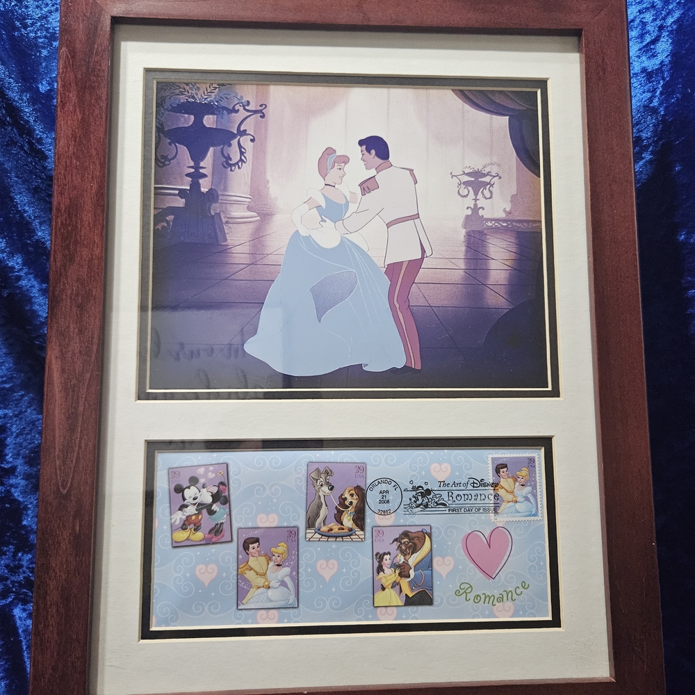 The Art of Disney Romance Framed and Matted Lithograph and First Day Issue Stamp